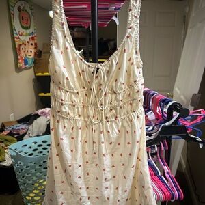 Zara Cream Midi Dress with Red Floral Print